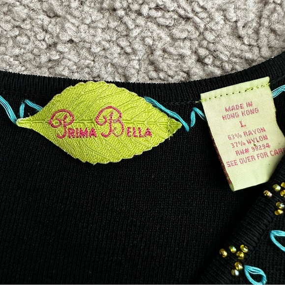 Prima Bella Black Knit Embroidered Beaded Shirt Womens L - Picture 15 of 16